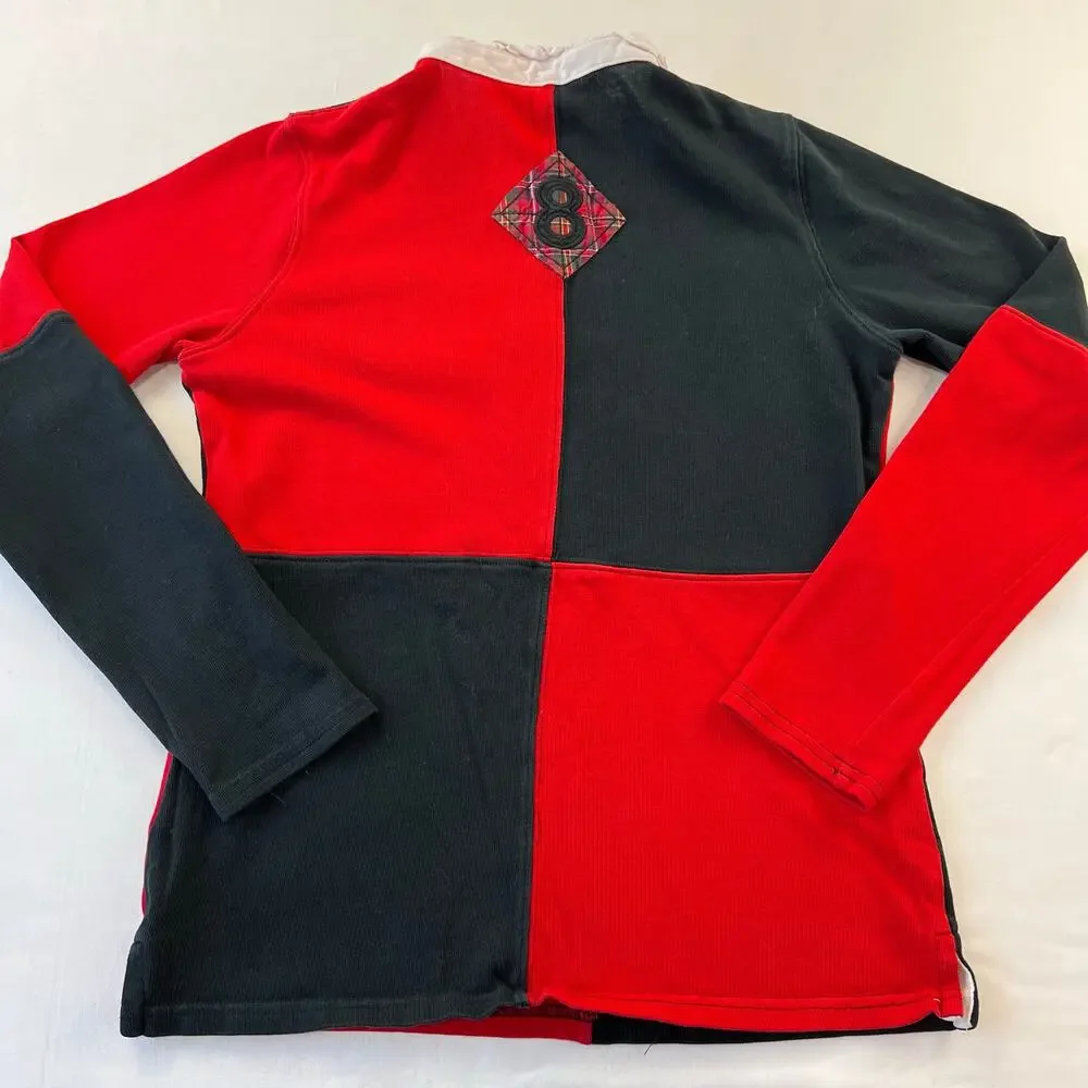 Ralph Lauren Girls Rugby Polo Shirt Red Black Block Size Large 12/14 LRL NY